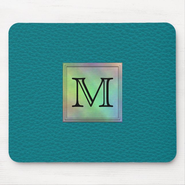 Printed Custom Monogram Image on Teal Pattern. Mouse Pad (Front)