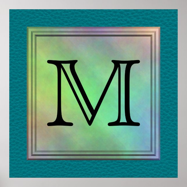 Printed Custom Monogram Image on Teal Pattern. Poster (Front)