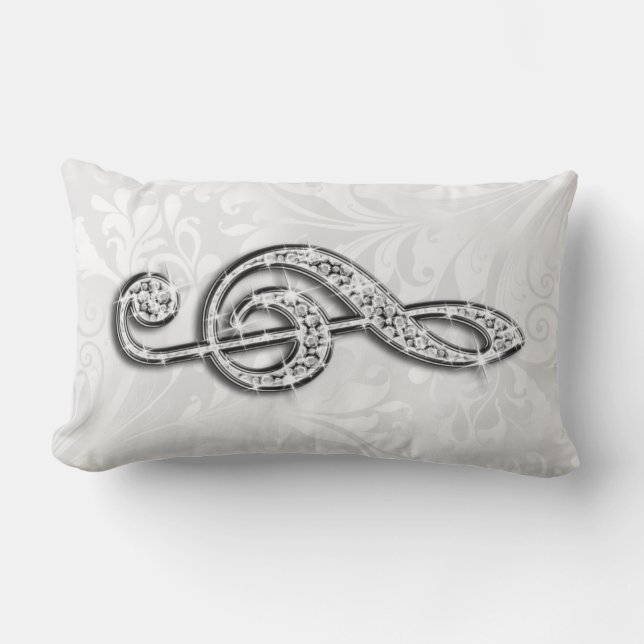 Printed Diamond Music Note Floral Damask Lumbar Pillow (Front)
