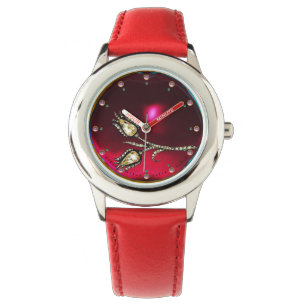 PRINTED DIAMOND TULIPS ,Red Ruby Gemstones Watch