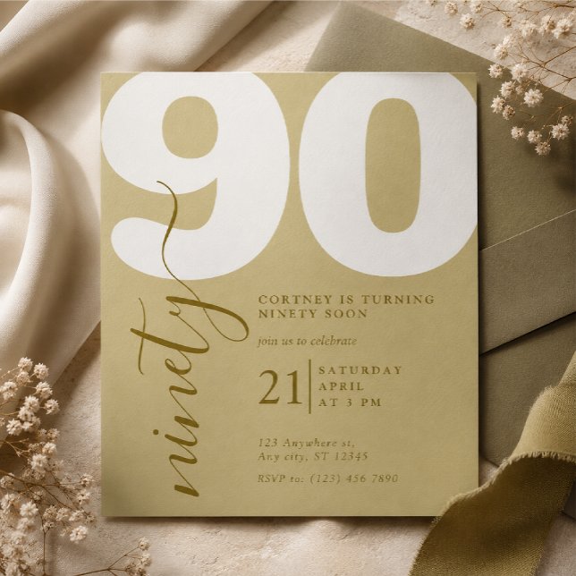 Printed Elegent 90th Birthday Invitation (Creator Uploaded)