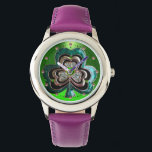 PRINTED EMERALD GREEN SHAMROCK JEWEL WITH GEMS WATCH<br><div class="desc">Elegant green Shamrock jewel with gems for St.Paddy's Day, .Digital graphic elaboration by Bulgan Lumini .</div>