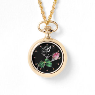PRINTED ENAMEL ROSEBUD JEWEL AND DIAMONDS MONOGRAM WATCH