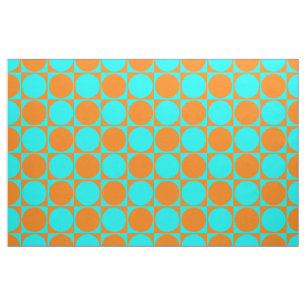 Printed Fabric, Blue&Orange Squares&Circles Fabric