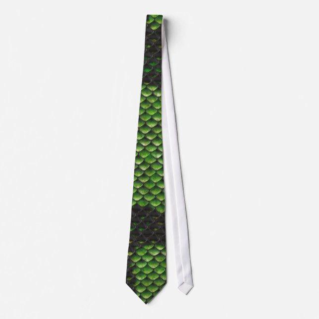 Printed Fake Green Snake Skin Camo Style Design Tie (Front)