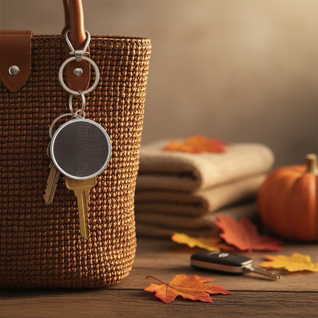 Printed Faux Brown Alligator Texture Keychain (Brown Alligator Faux Leather Print Keychain
)