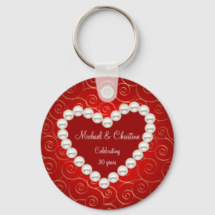Printed Faux pearl red and gold anniversary Keychain