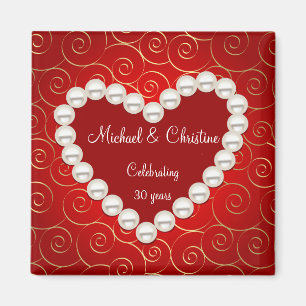 Printed Faux pearl red and gold anniversary Magnet