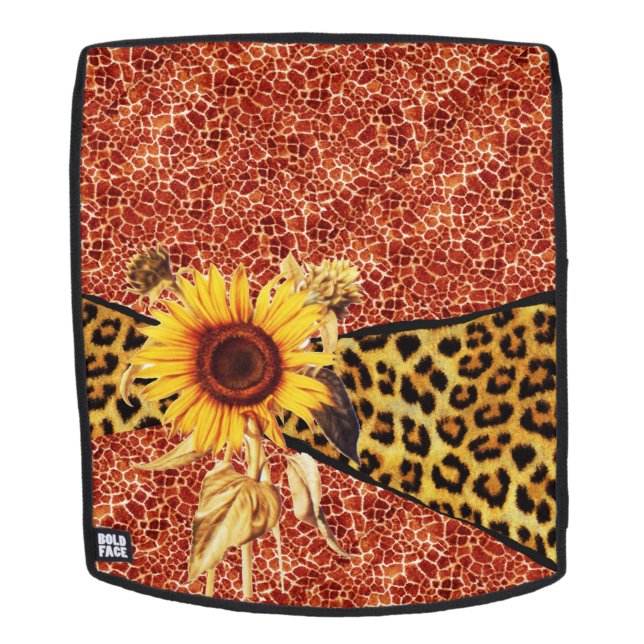 PRINTED GIRAFFE, LEOPARD FUR RIBBON AND SUFLOWER BACKPACK (Removable Face)