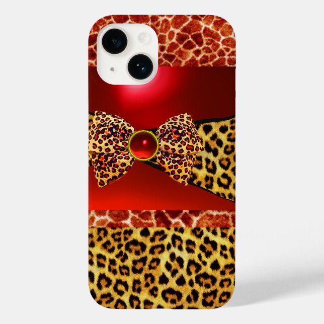 PRINTED GIRAFFE LEOPARD SKIN BOW,RED RUBY GEMSTONE Case-Mate iPhone CASE (Back)