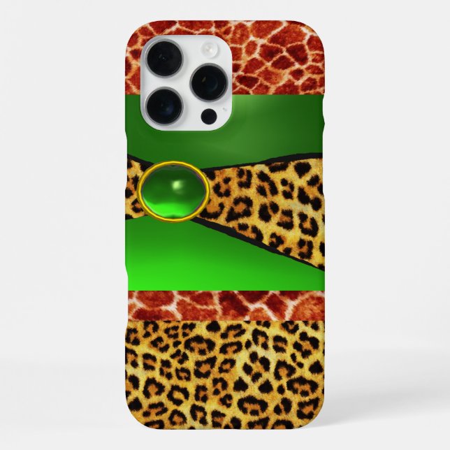 PRINTED GIRAFFE LEOPARD SKIN GREEN EMERALD GEM iPhone CASE (Back)