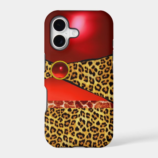 PRINTED GIRAFFE LEOPARD SKIN RED RUBY GEMSTONE (Back)
