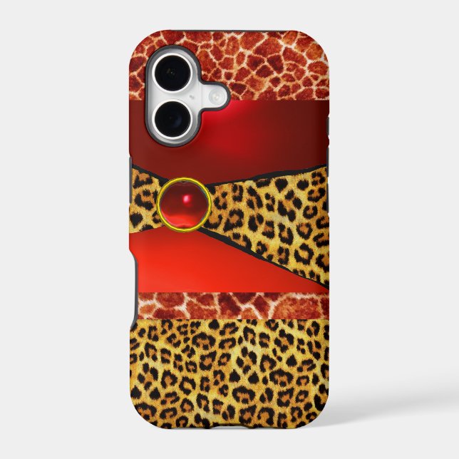 PRINTED GIRAFFE LEOPARD SKIN RED RUBY GEMSTONE (Back)