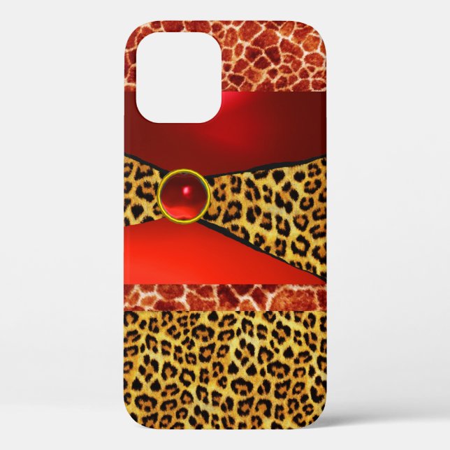 PRINTED GIRAFFE LEOPARD SKIN RED RUBY GEMSTONE Case-Mate iPhone CASE (Back)
