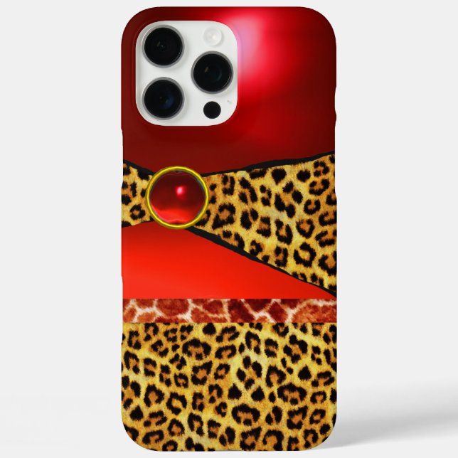 PRINTED GIRAFFE LEOPARD SKIN RED RUBY GEMSTONE Case-Mate iPhone CASE (Back)