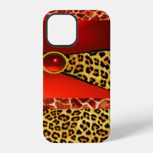 PRINTED GIRAFFE LEOPARD SKIN RED RUBY GEMSTONE iPhone 12 CASE