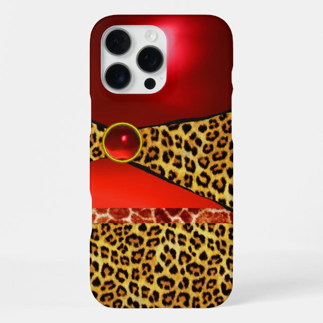 PRINTED GIRAFFE LEOPARD SKIN RED RUBY GEMSTONE iPhone CASE (Back)