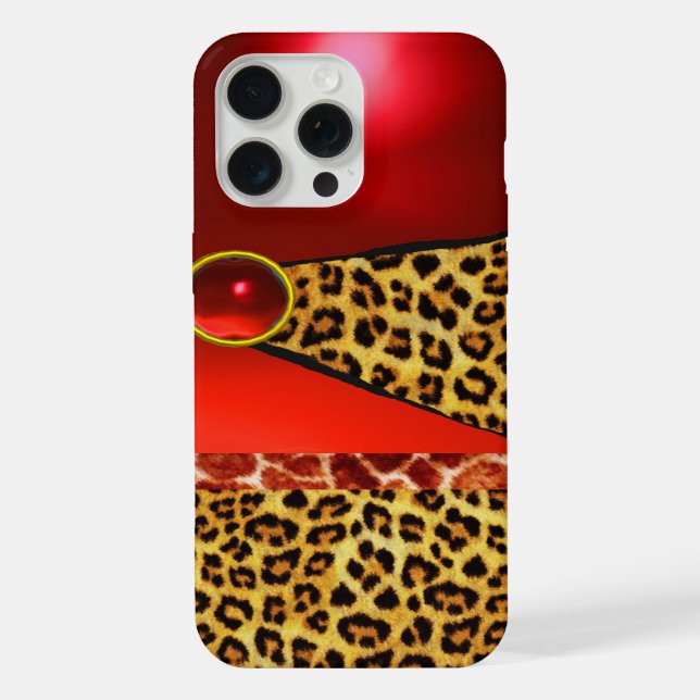 PRINTED GIRAFFE LEOPARD SKIN RED RUBY GEMSTONE iPhone CASE (Back)
