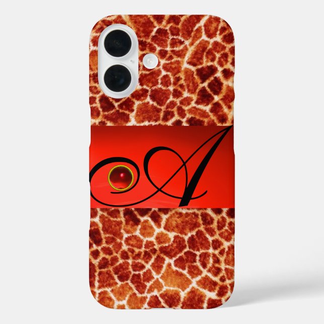 PRINTED GIRAFFE SKIN RED RUBY GEMSTONE MONOGRAM, Case-Mate iPhone CASE (Back)