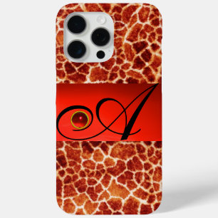 PRINTED GIRAFFE SKIN RED RUBY GEMSTONE MONOGRAM, iPhone 15 PRO MAX CASE