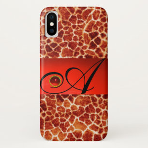 PRINTED GIRAFFE SKIN RED RUBY GEMSTONE MONOGRAM, Case-Mate iPhone CASE