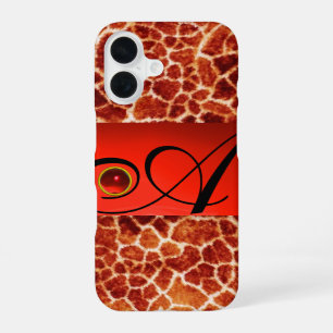 PRINTED GIRAFFE SKIN RED RUBY GEMSTONE MONOGRAM, iPhone 16 CASE