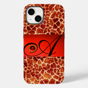 PRINTED GIRAFFE SKIN RED RUBY GEMSTONE MONOGRAM, iPhone 14 CASE