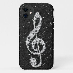 Printed Glitzy Sparkly Diamond Music Note iPhone 11 Case