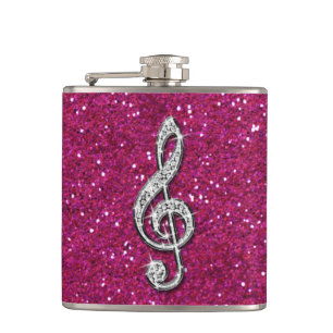 Printed Glitzy Sparkly Diamond Music Note Hip Flask