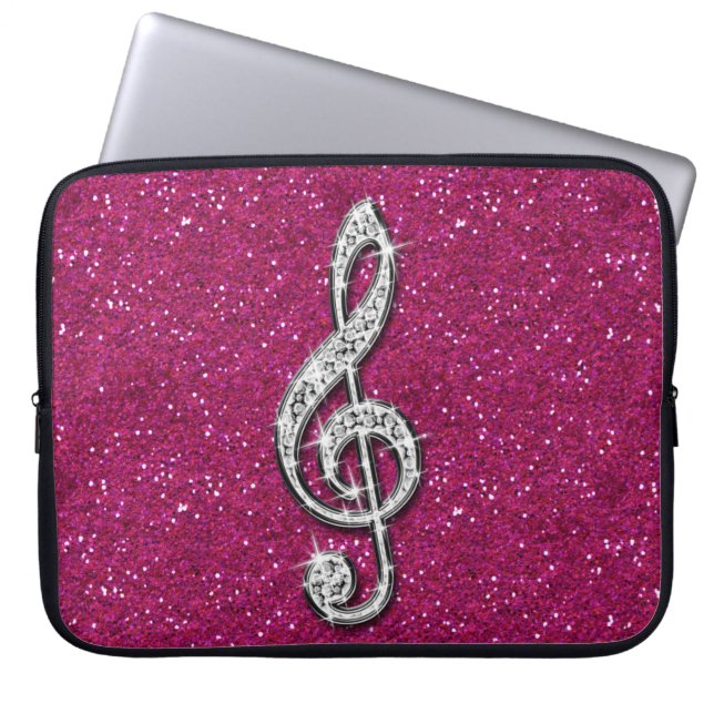 Printed Glitzy Sparkly Diamond Music Note Laptop Sleeve (Front)