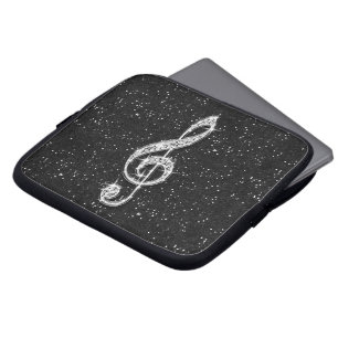 Printed Glitzy Sparkly Diamond Music Note Laptop Sleeve