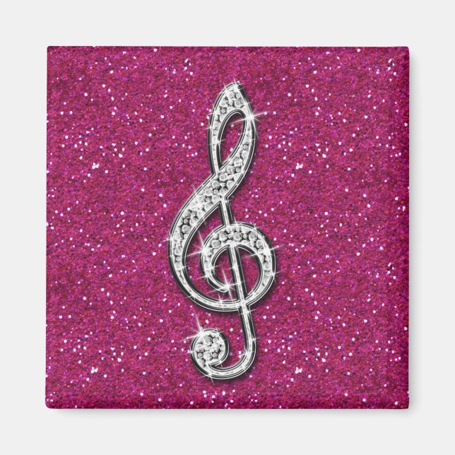 Printed Glitzy Sparkly Diamond Music Note Magnet (Front)