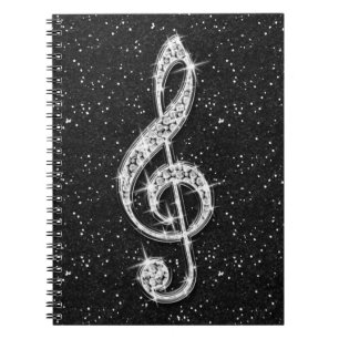 Printed Glitzy Sparkly Diamond Music Note Notebook