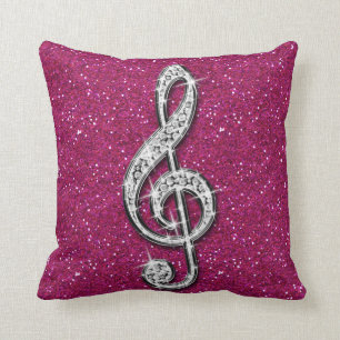 Printed Glitzy Sparkly Diamond Music Note Throw Pillow