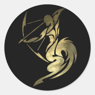 Printed Gold Colour Sagittarius Archer Classic Round Sticker