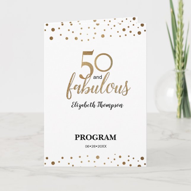 Printed Gold Confetti 50 and fabulous Birthday  Program (Front)