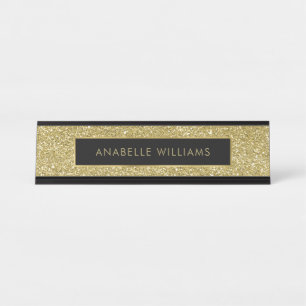 Printed Gold Glitter Texture Modern Desk Name Plate
