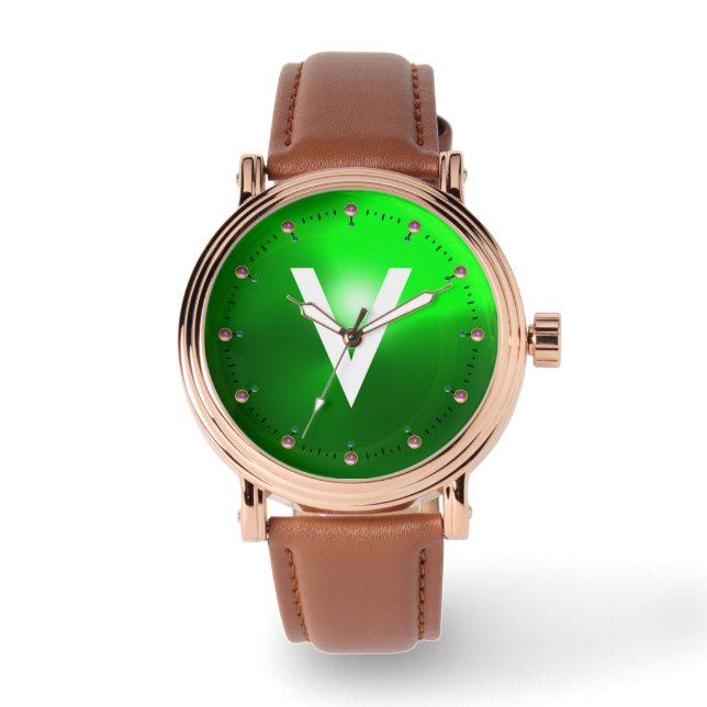 PRINTED GREEN EMERALD GEMSTONE MONOGRAM WATCH (Front)