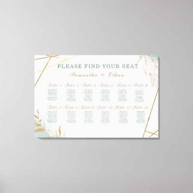 Printed Green Gold Seating Chart Foam Board Canvas (Front)