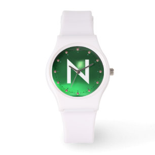 PRINTED GREEN JADE GEMSTONE MONOGRAM WATCH