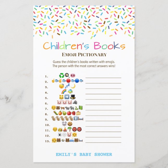 PRINTED Ice Cream Sprinkle Baby Shower Game (Front)