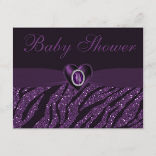 Printed Jewel Heart & Zebra Glitter Baby Shower Invitation