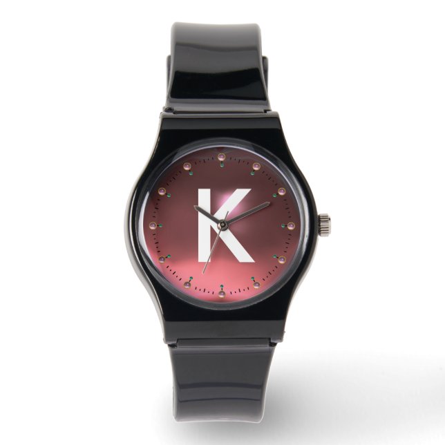 PRINTED LIGHT PINK GEMSTONE MONOGRAM WATCH (Front)