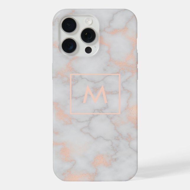 Printed Marble and Rose Gold Monogram iPhone Case (Back)