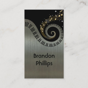 Printed Metallic Effect Piano Keys Gold Music Business Card