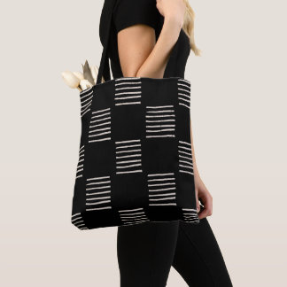 Printed Mud Cloth Tote Bag, Black Lines Bag