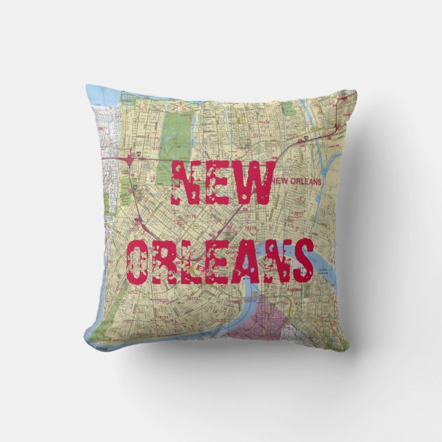 Printed: New Orleans Map Throw Pillow (Front)