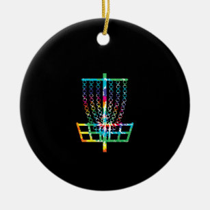 (Printed on Back) Disc Golf Basket - Hippie Rainbo Ceramic Ornament