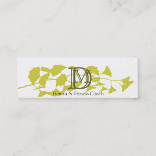 Printed On Luxe  Gold Ginkgo Leaf Monogram White Mini Business Card