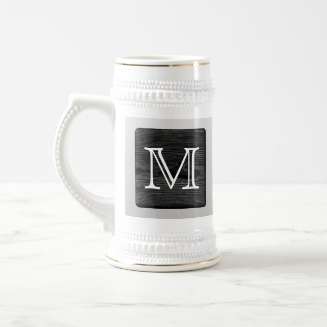 Printed Pattern and Custom Letter. Black and White Beer Stein (Left)